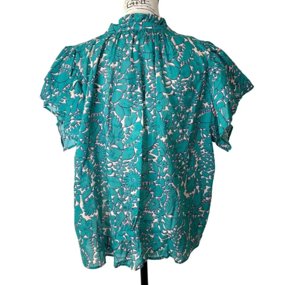 Birds of Paradis by Trovata Clover Top Thicket Blue Teal Cotton Womens Size M - Picture 5 of 9